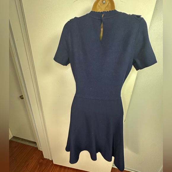 Draper James Ruffle Sheer Yoke Viscose A Line Sweater Dress Nassau Blue NWOT XS - Picture 9 of 16